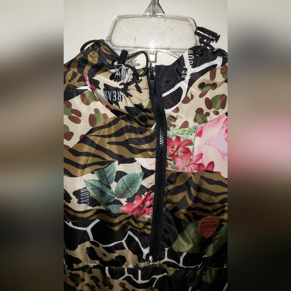 Animal Print Floral Hooded Woman Windbreaker Jacket Size L - Picture 4 of 8
